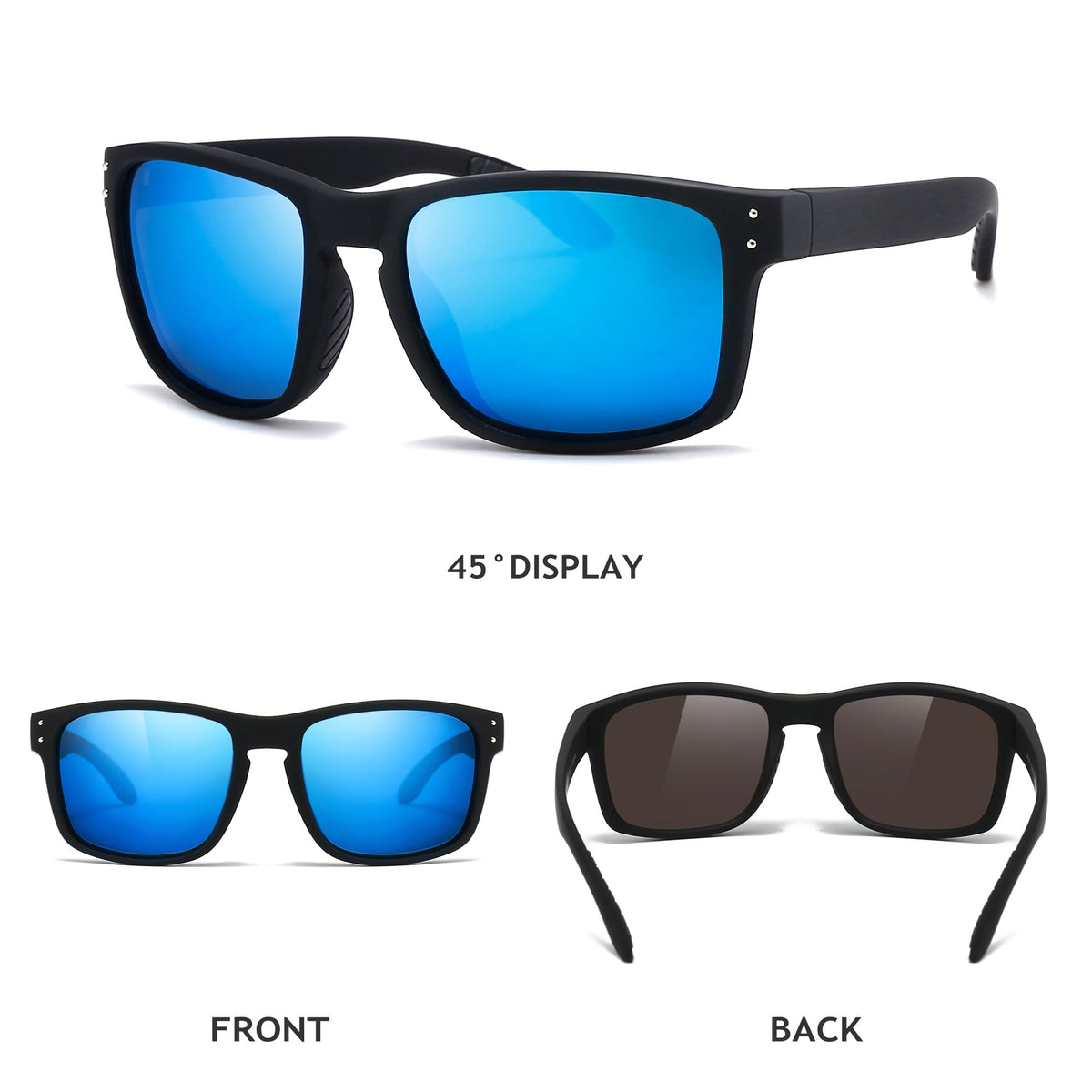 SUNGAIT Polarized Sports Sunglasses for Men Women: Blue Retro Square Shades UV400 for Driving Fishing Cycling Running Golf
