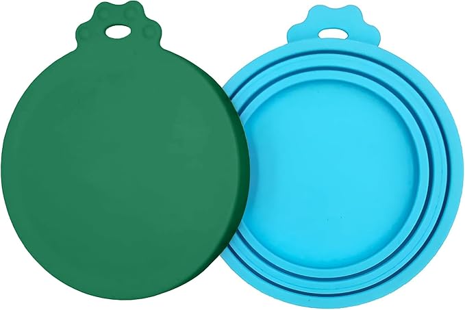 2 Pack Pet Food Can Covers, Silicone Universal Can Lids for Dog & Cat Food, BPA Free, One Fit Most Standard Size Food Cans Blue/Dark Green
