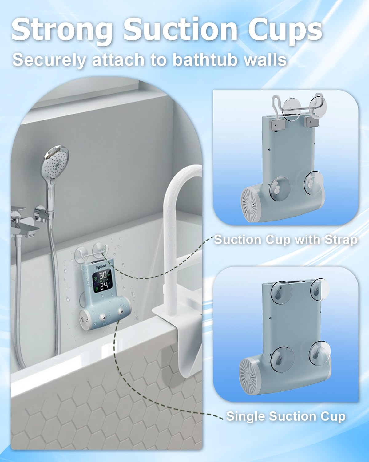 Tipkook Portable Bath Jets for Tub: 5-Speed Jet Spa for Bathtub with LED Display, Bath Jet/Bubble Mode, Rechargeable Bath Jets, Dual Water Outlet, IPX8 Waterproof, Ideal Gift for Home - Blue