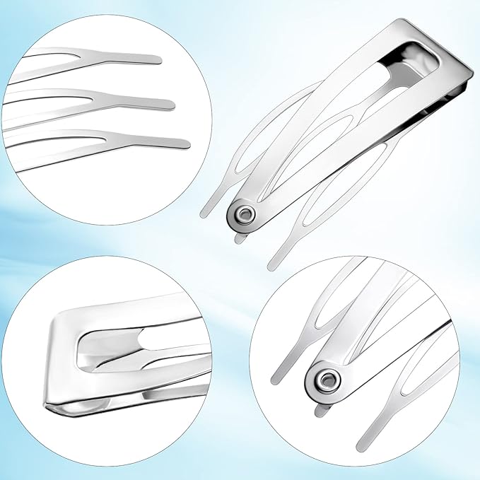 Chinco 24 Pcs Double Grip Hair Clips Metal Snap Clips Women Barrettes for Hair Making, Salon Supplies(Silver,2 Inch)