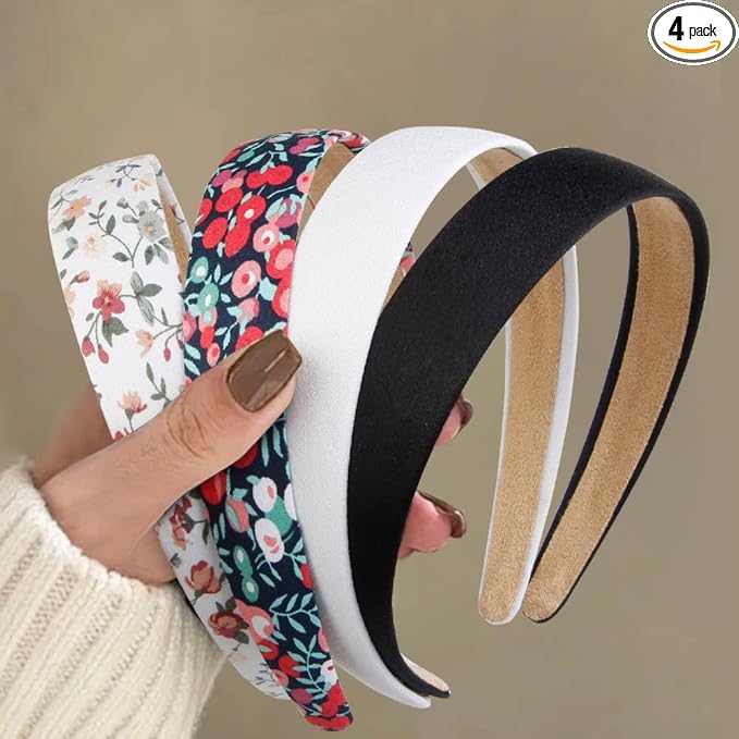 Huachi Headbands for Women Non Slip Trendy Headbands for Women’s Hair 1 inch Wide Cute Headband for Girls, Fall Head Bands Elastic Hair Bands for Womens Fashion Accessories for Women 4PCS