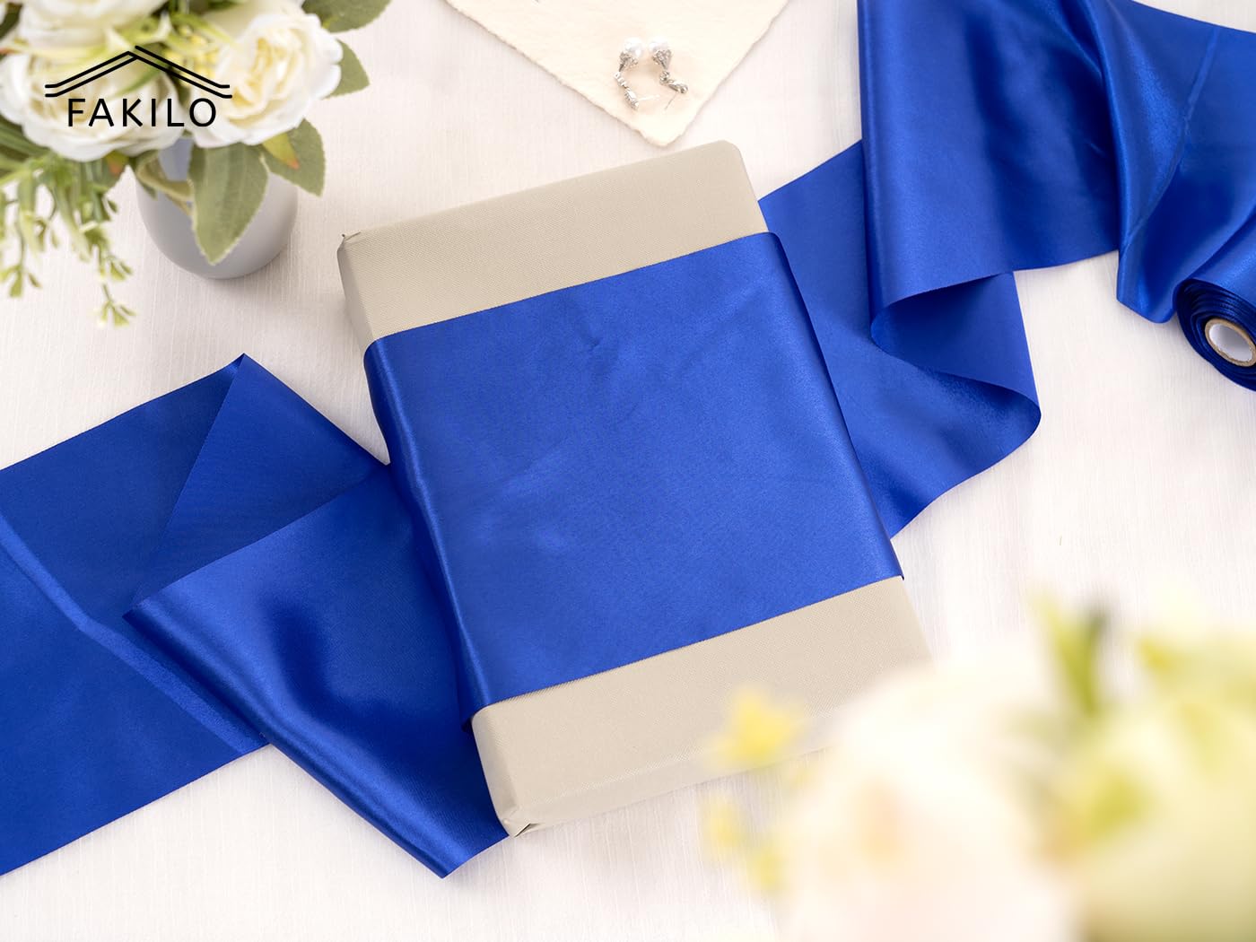 FAKILO Blue Large Satin 12 Inch x 22 yd Wide Giant Ribbon for Grand Opening Cuttings Ceremony Outdoor Business Christmas Wedding Decor