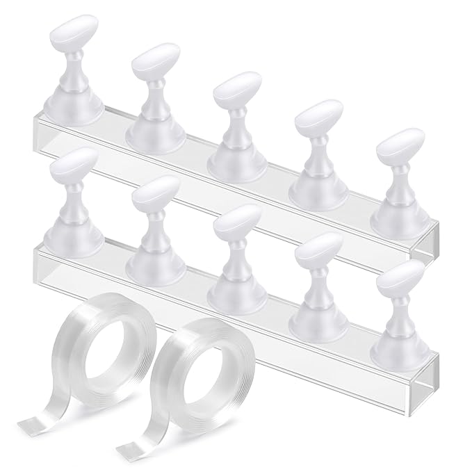Etercycle Acrylic Nail Art Display Stand - Magnetic Practice Holder for Painting Nails With Double-sided Tape - Home DIY Salon Supplies (White)