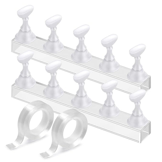 Etercycle Acrylic Nail Art Display Stand - Magnetic Practice Holder for Painting Nails With Double-sided Tape - Home DIY Salon Supplies (White)