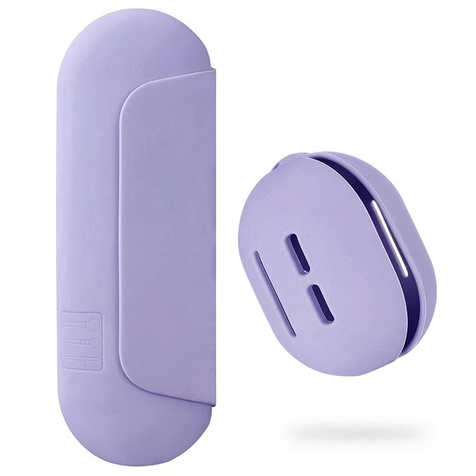 2 IN 1 Silicone Makeup Brush Holder with Beauty Make Up Sponge Holder Case：Soft Portable Cosmetic Face Brushes Holder with Upgrade Anti-Fall Out Magnetic Closure - Purple