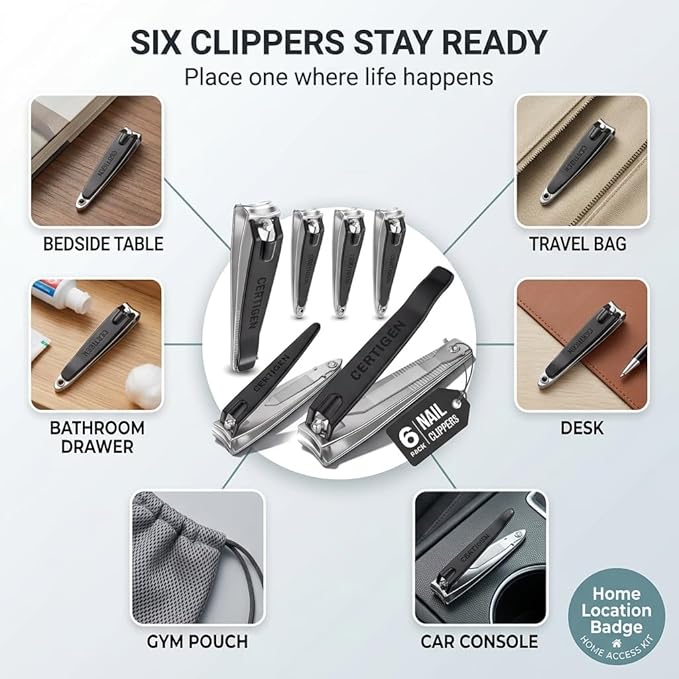 Nail Clippers Set 6 -Pack - Includes Toenail Clippers, Fingernail Clipper, and Finger Nail Clippers for Men and Women Adult, Toe Nail and Fingernail Clipper Kit