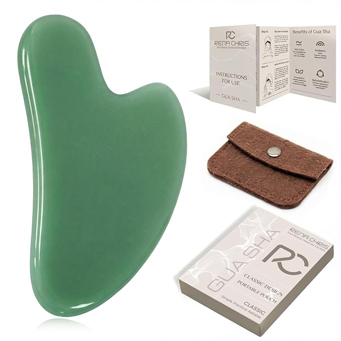 Rena Chris Gua Sha Facial Tools, Green Stone Guasha Tool for Acupuncture, Manual Massage Tool for Jawline Sculpting and Puffiness Reducing, Gua Sha Facial Massage Tool, Skin-Care Gift (Cobalt Green)