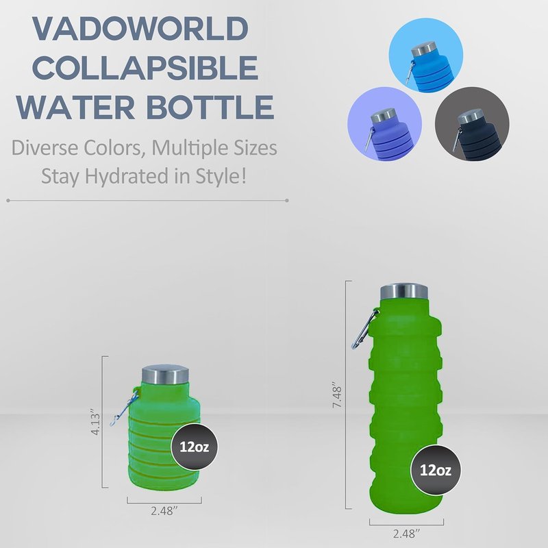 vadoworld Collapsible Water Bottles 17oz, Odorless BPA-Free Silicone, Leak-Proof Foldable Reusable Bottle - Perfect for Travel Sports Gym Hiking Camping Cycling - Green