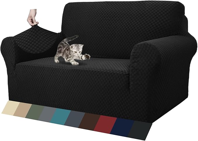 ZNSAYOTX 1 Piece Jacquard Couch Covers for 2 Cushion Couch High Stretch Loveseat Slipcover for Pets Dogs Anti Slip Love Seat Sofa Slipcover Furniture Protector (Loveseat, Black)
