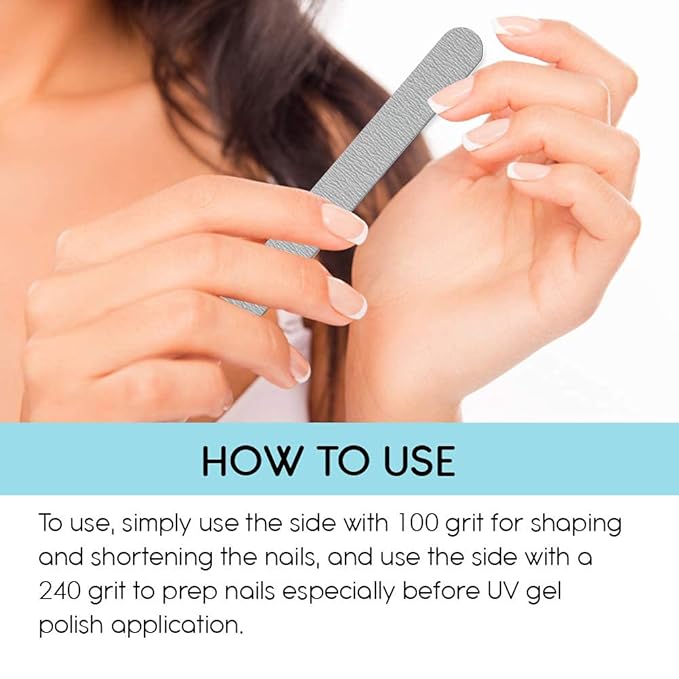 Flowery for The Pro Cushion Core Disposable Nail Files, 100/240 Grit, Double-Sided, Coarse/Medium Professional Shaper Smoother File, for All Types of Nails, 100 Count