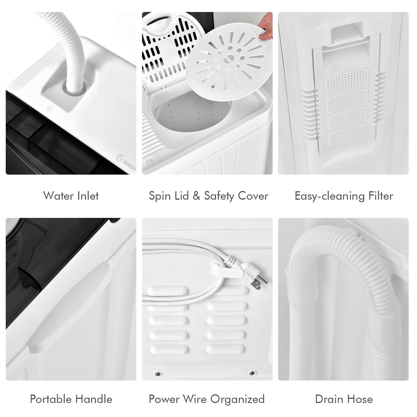 COSTWAY Portable Washing Machine, 2-in-1 Twin Tub 26lbs Capacity Laundry Washer(18lbs) and Spinner(8lbs) with Control Knobs, Timer Function, Drain Pump, Perfect for Home Apartment RV, Black