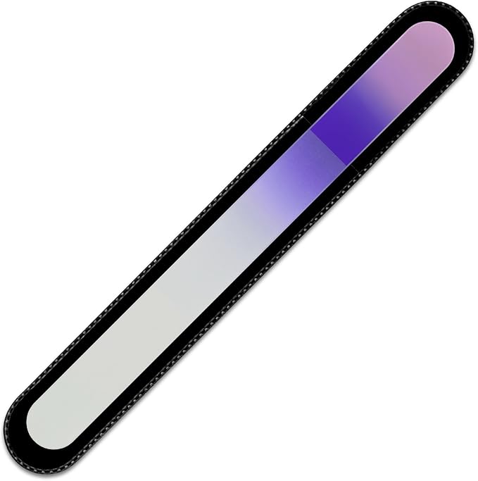 Mont Bleu Rainbow Crystal Nail File in Black Pouch - Large/Professional Size - Czech Tempered Glass - Handmade in Bohemia (Czech Republic)