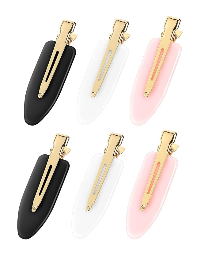 6Pcs Creaseless Hair Clips for Makeup Application - No Bend No Crease Hair Clips for Women - Professional Skincare & Hair styling Flat Bang Clips Golden Handle - Black White Pink