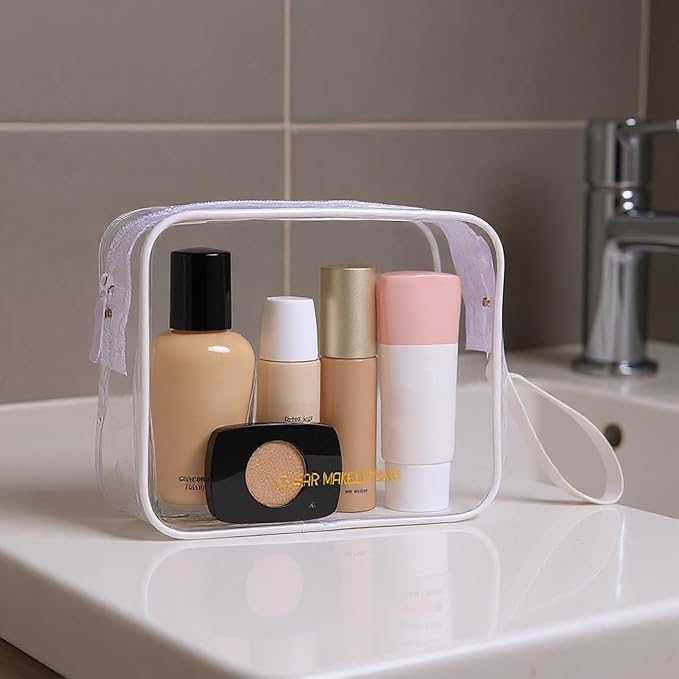 Clear Makeup Bag,2 Pack TSA Approved Toiletry Bag Travel Toiletry Bag Hanging Makeup Cosmetic bag for Women Men (White)
