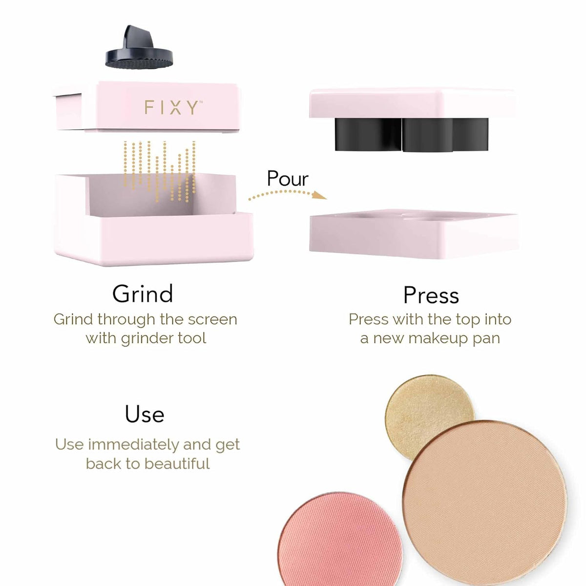FIXY Makeup Repair Kit - Repressing tool for Eyeshadows, Blush & Highlighter or Depot | Organize Makeup Pans in Makeup Palette with Mirror | Makeup Artist Must Haves