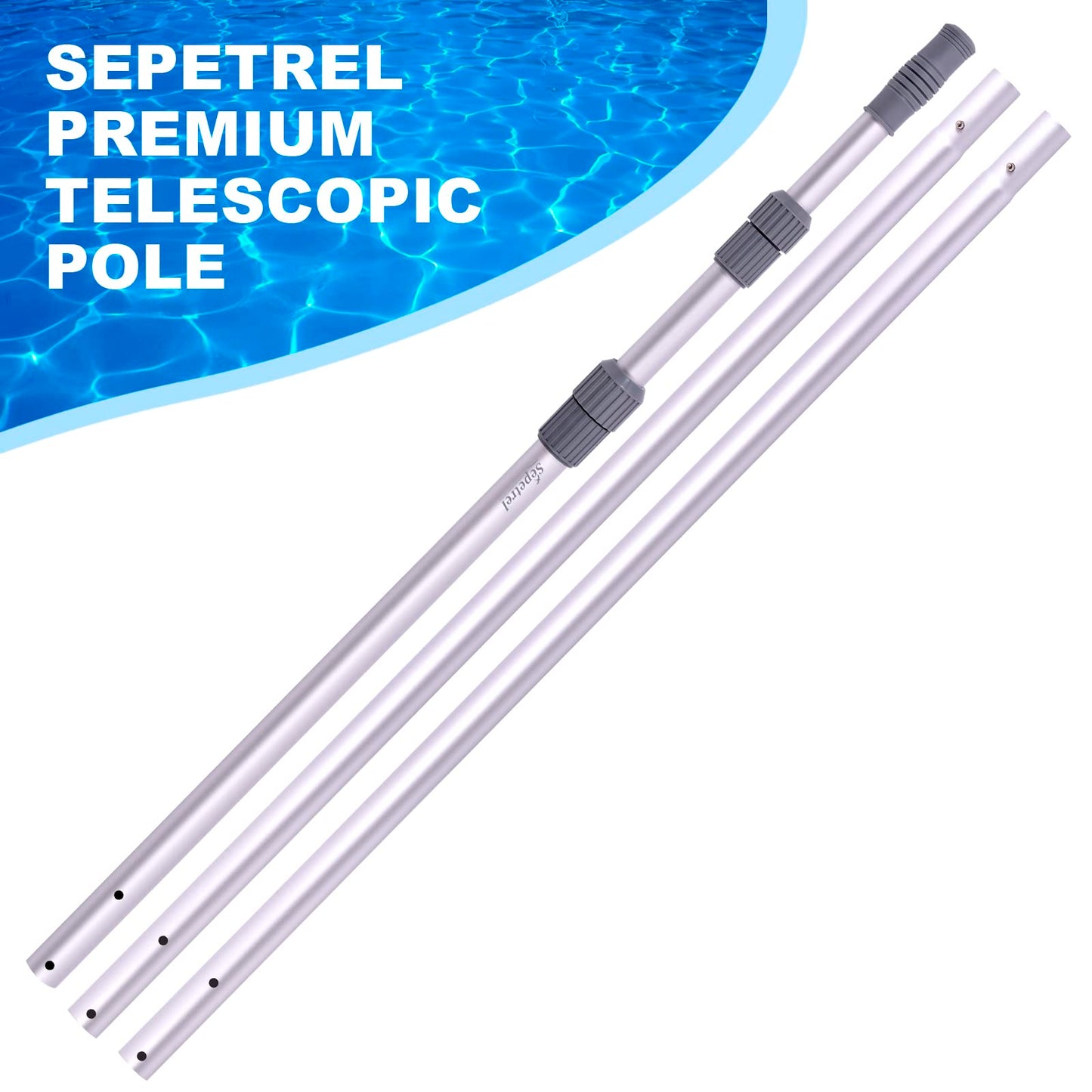 Sepetrel Pool Pole - Professional 15 Foot Telescoping Swimming Pool Cleaning Poles,Adjustable Telescopic Pole,for Skimmer Net,Brush,Vacuum Head