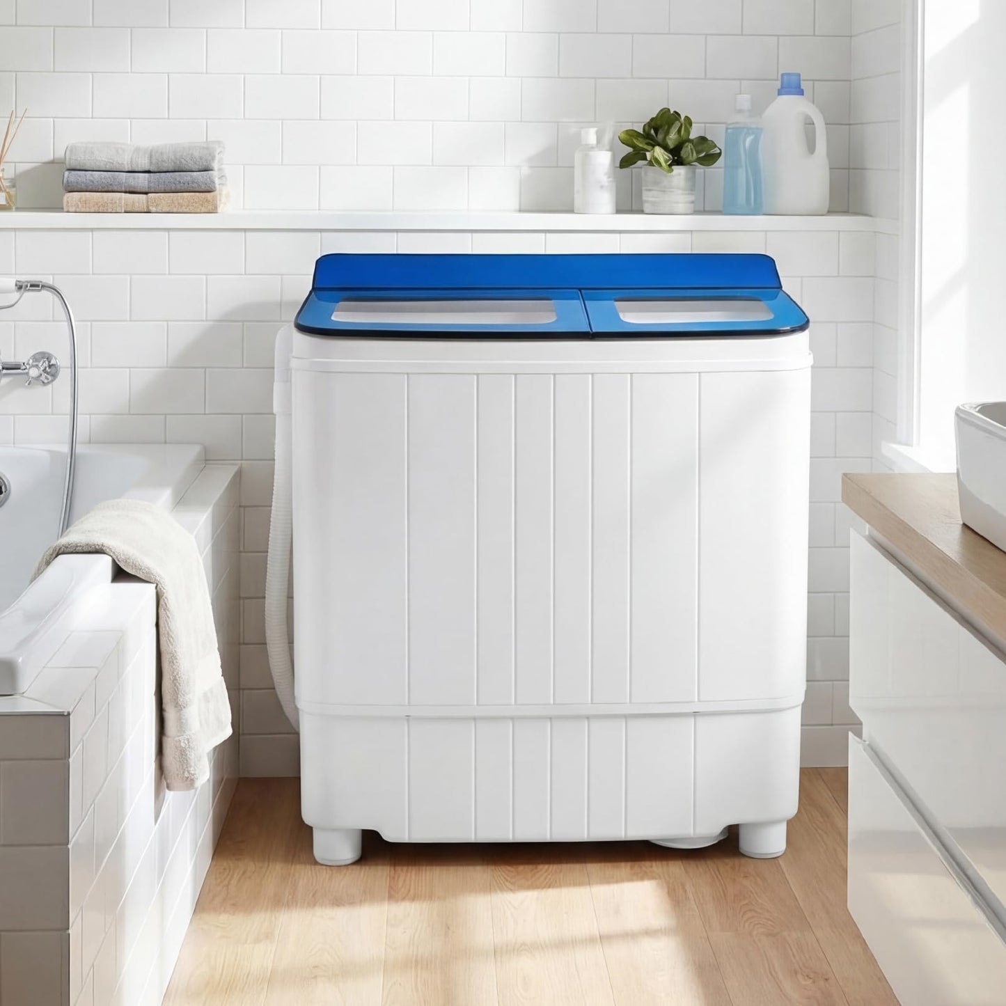 Giantex Portable Washing Machine, 18LBS Twin Tub Mini Compact Laundry Washer Spinner Combo with Drain Pump, 11Lbs Washer and 7Lbs Spinner for Apartments, RVs, Dorms, Blue+White
