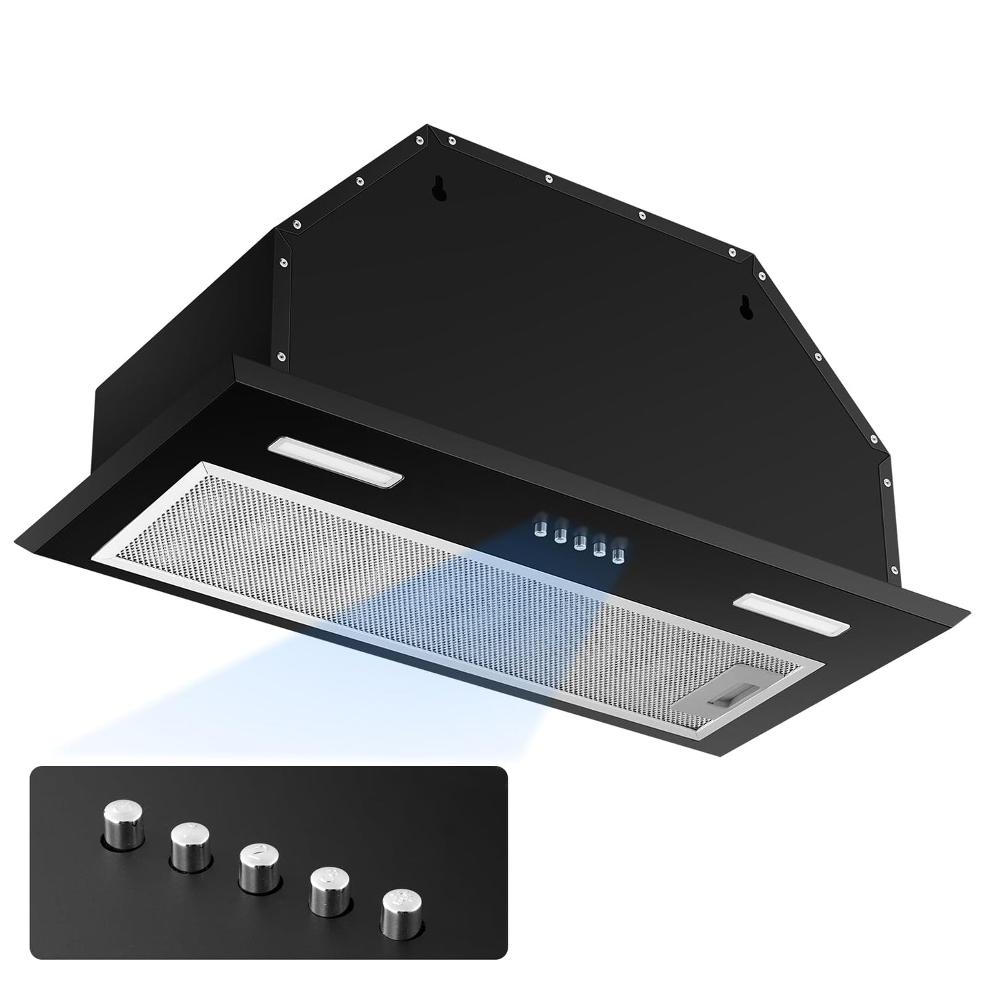 Insert Range Hood 24Inch, Built-in Kitchen Hood with 353 CFM, 3-Speed Vent Hood with Push Button Control LED Lights, Metal Filter, Suitable for Home kitchen, Compact Kitchen, Apartments