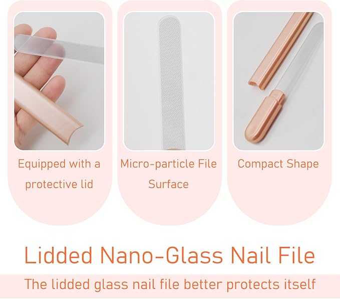 WOKOTO 2 Packs Glass Nail File with Case for Nail Shaping & Polishing, Rose Gold & Black Double Sided Transparent Crystal Diamond Fingernail Files Glass Nail Buffer for Natural and Acrylic Nails