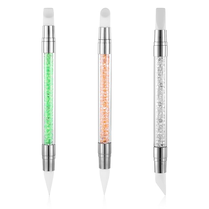 3 Pcs Nail Art Sculpture Pen, Dual Tipped Silicone Nail Tools, Acrylic Nail Art Brushes, Rhinestone Nail Polish Carving Pen, Nail Art Tools for Home Salon (White, Green, Orange)