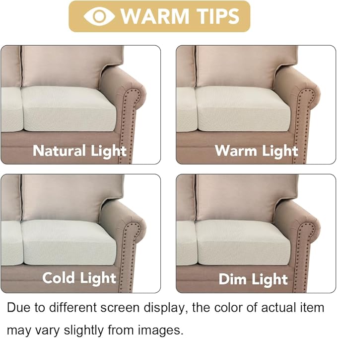 H.VERSAILTEX Super Stretch Individual Seat Cushion Covers Sofa Covers Couch Cushion Covers Slipcover Sets Thick Jacquard Textured Twill Fabric (1 Piece Chair Cushion Cover, Ivory)