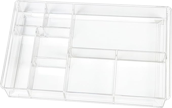 ZEXALOR 8-Section Clear Drawer Organizer, Large Acrylic Drawer Divider Tray for Desk,Bathroom,Office Makeup,Junk, Plastic Drawers Organizer 13.7" x 8.7" x 2" (8-Section)