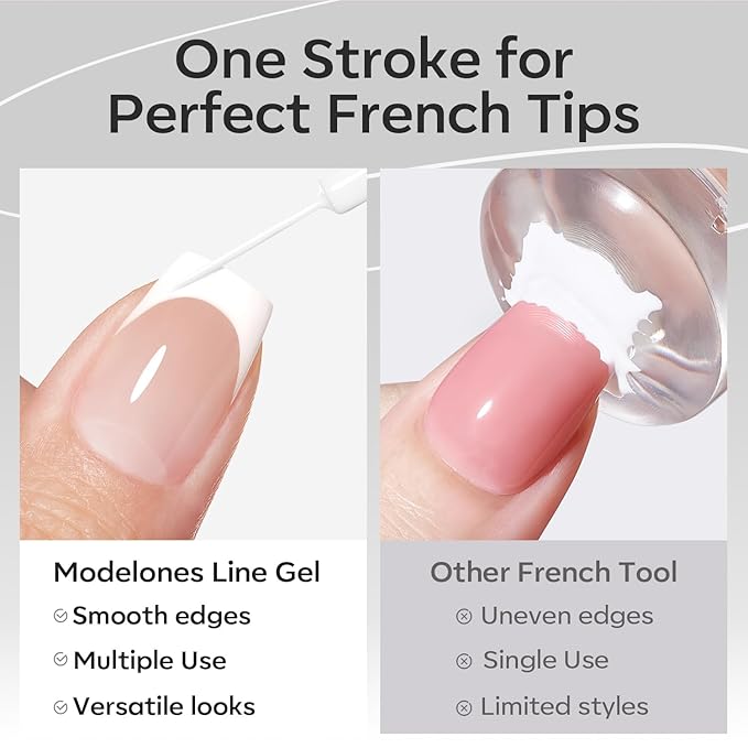 modelones White French Tip Liner Gel Polish, 15 ML Classic Color Nail Art Paint Swirl with Upgraded Fine Line Brush Soak Off U V DIY Home Salon Professional Manicure Design Gift for Women