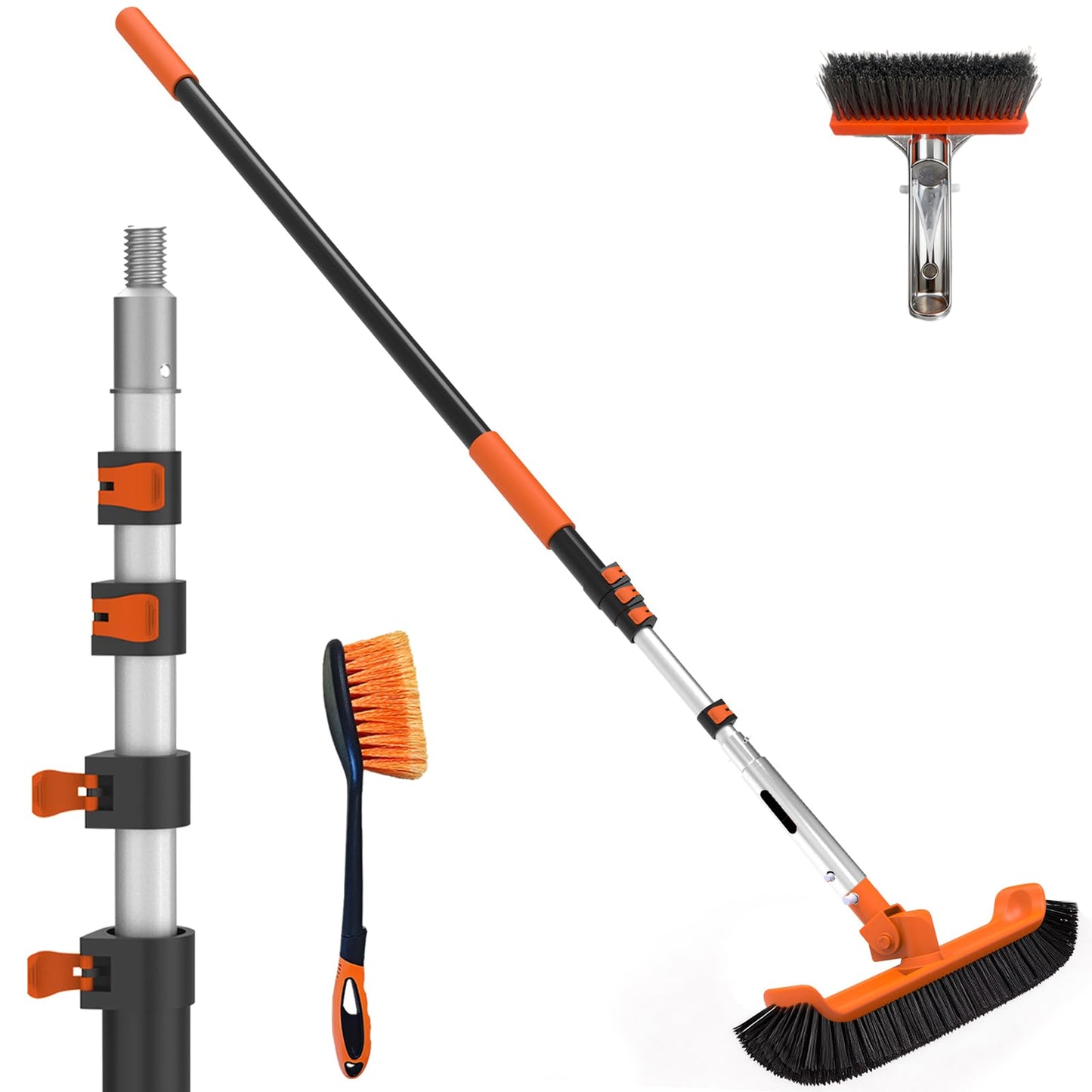 SISIUPASSIE Pool Brush Kit with Pole, Upgrade 18" Pool Brush and High-Efficiency Stainless Steel Bristles Brush with Telescopic Pole for Cleaning Pool Walls, Curved Ends, Tiles & Floors, 20 FT
