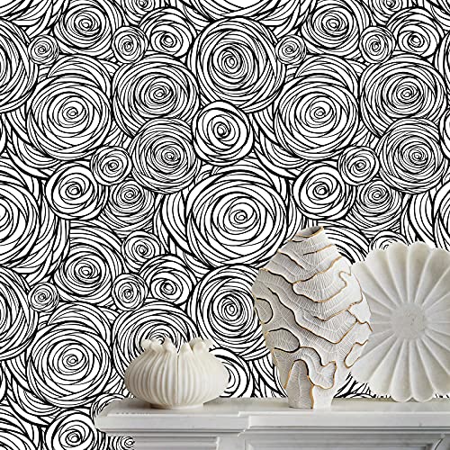 Black and White Peel and Stick Waterproof Wallpaper, Modern Renter Friendly Contact Paper for Cabinet and Drawer, Floral Removable Wall Decor for Bathroom, Kitchen and Bedroom, 17.5¡± x 118¡±