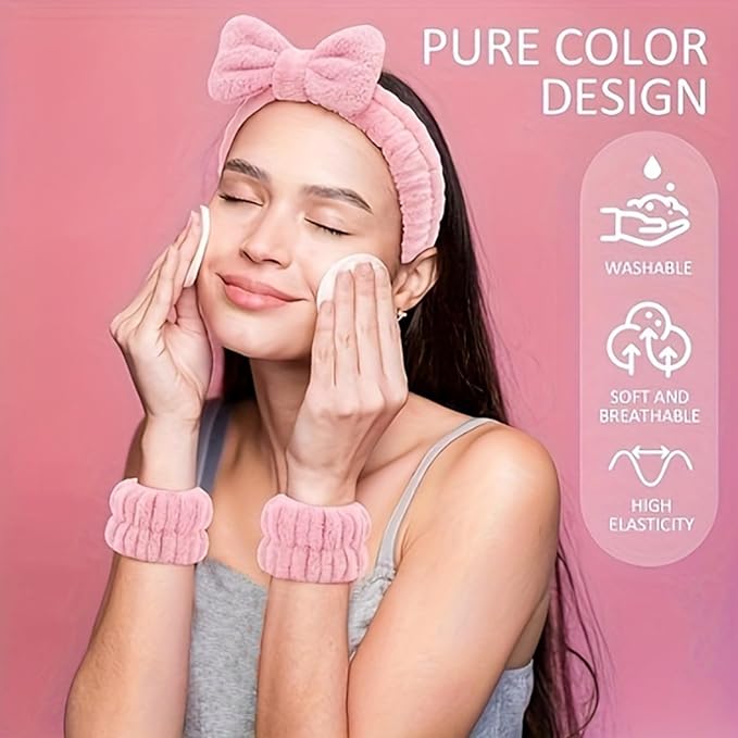 suniya Skincare Face Wash Spa Headband and Wristband Set Makeup Sponges Set Face Soft Triangle Makeup Puff Sponge Pieces Powder Puff Women and Teen Girl Gifts Trendy Stuff Ã¯Â¼ÂRose PinkÃ¯Â¼Â