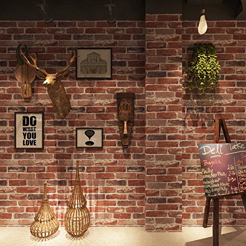 Okydoky Rustic Red Brick Peel and Stick Wallpaper, Self-Adhesive, Vinyl Waterproof, Vintage, No.57104-3