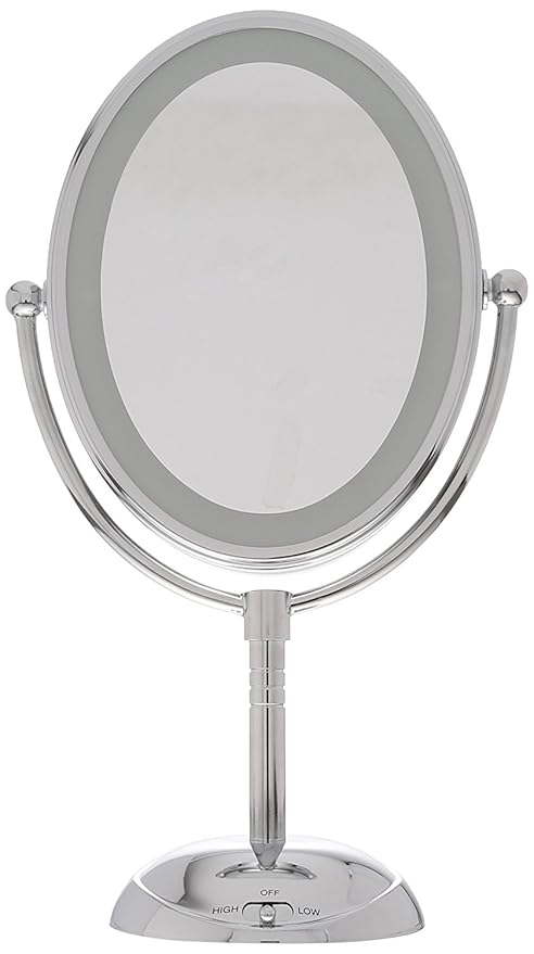 Conair Lighted Makeup Mirror, LED Vanity Mirror, 1X/7X Magnifying Mirror, Double Sided, Battery Operated in Polished Chrome
