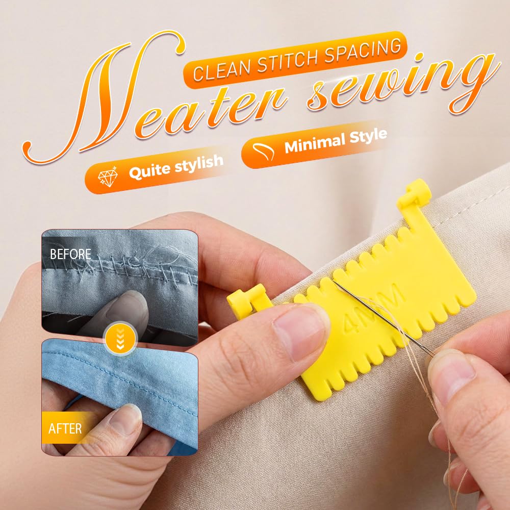 3pcs Clip-On Sewing Ruler, Hand Edge Stitch Lock and Sewing Gauge for Even Stitches, Quilting Templates with 2mm, 3mm, 4mm Spacing (Set C)