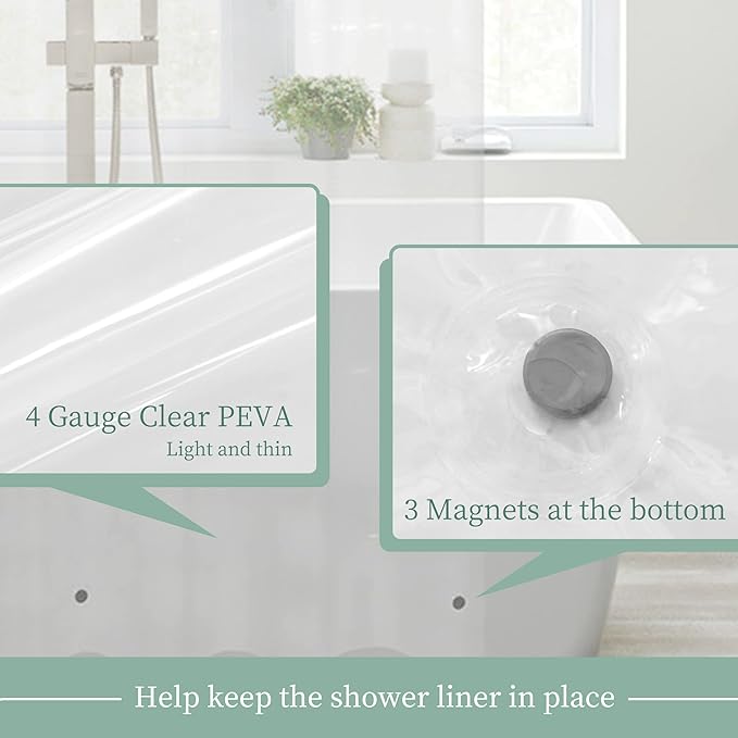 Mrs Awesome Long Shower Curtain Liner with 3 Magnets, 72x78 Clear PEVA Shower Liner, 78 Length Plastic Shower Curtain for Bathroom, Waterproof, 72 x 78, Clear