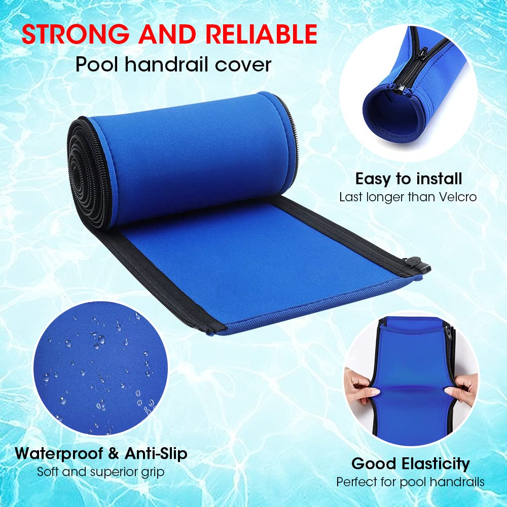 Pool Handrail Cover, 10 Feet Swimming Pool Hand Railing Covers with Zipper Non Slip Anti-Scald Safety Rail Grip Handles Sleeve for Swimming Pools Inground Ladder Hand Rail Grips-Blue