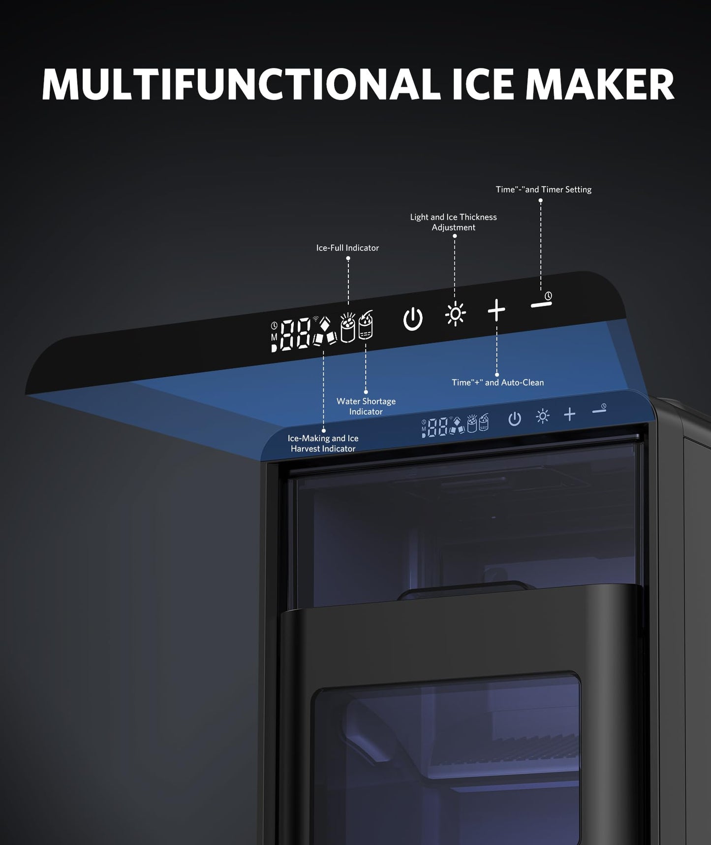 COWSAR Crescent Ice Maker Countertop, 16PCS Crystal Clear Ice in 12 Minutes, 27 Lbs/24H Portable Crescent Ice Machine with Self-Cleaning&Timer for Home/Office/Party, 3000PCS Per Day