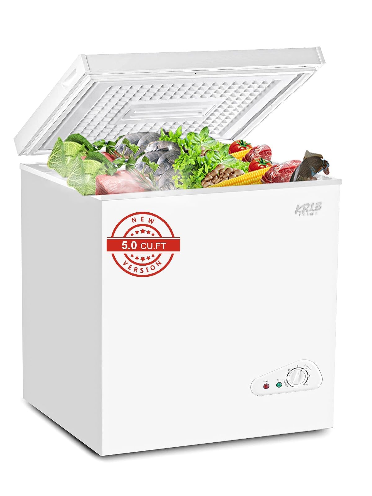 Chest Freezer 5.0 cu.ft Mini Adjustable 7 Thermostat Compact Deep Freezer Top Door Low Noise with Removable Basket Black