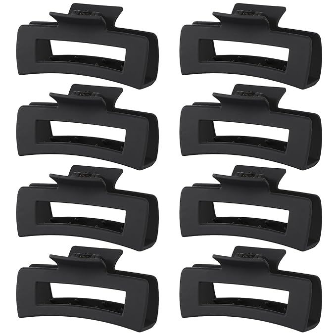 4.1 Inch Large Hair Claw Clips 8 Pcs Rectangle Big Hair Clips for Thick Hair Nonslip Claw Acrylic Banana Jaw Clips Hair Accessories for Women and Girls (Black)