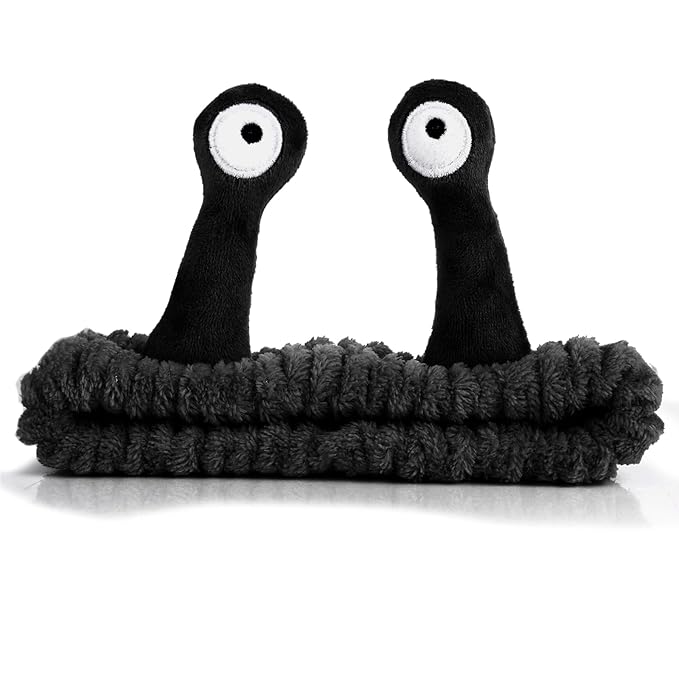 Spa Headband Facial Makeup Head Band Microfiber Soft Coral Fleece Head Wraps Snail Cartoon Cute Hair Accessories Elastic Skincare Hair Band for Women Girls Washing Face Beauty (Black)