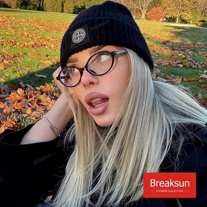 Breaksun Fashion Oval Glasses for Women Men Retro Round Tortoise Frame Blue Light Glasses Nerd Eyeglasses