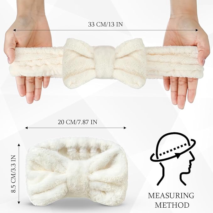 3 Pieces Towel Headbands for Women Makeup Headband for Washing Face Makeup Spa Headband, Microfiber Bowtie Shower Headband for Women (Light Coral, Grey, White)
