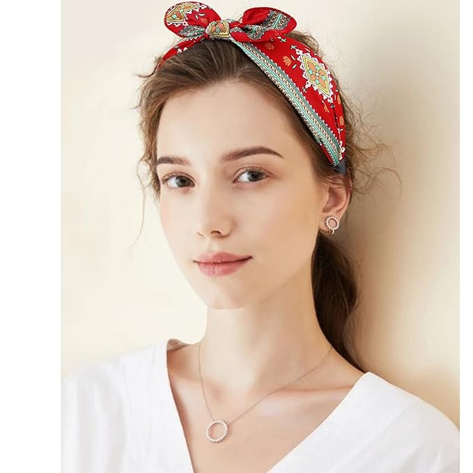 Jaciya Knotted Bow Headbands for Women Turban Wide Headband for Gilrs Knot Headband Polka Dot Headbands with Rabbit Ears