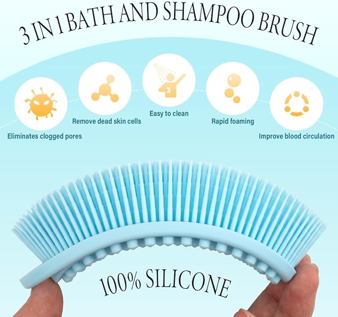 3 Pack Silicone Body Scrubber, Exfoliating Body Scrubber Fit for Sensitive and All Kinds of Skin, Soft Silicone Loofah for Women Men, Clean and Sanitary Rapid Foaming