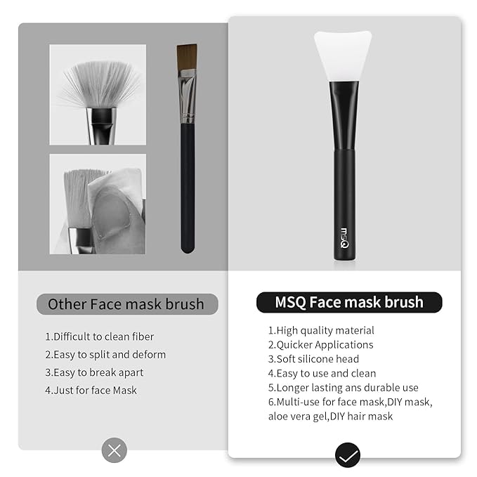 MSQ Silicone Face Mask Brush, Soft Facial Cleansing Scrubber, Facial Mask Brush for Mud, Clay, Charcoal Mixed Mask, DIY, Skincare Applicator Tools (Black 1PC)