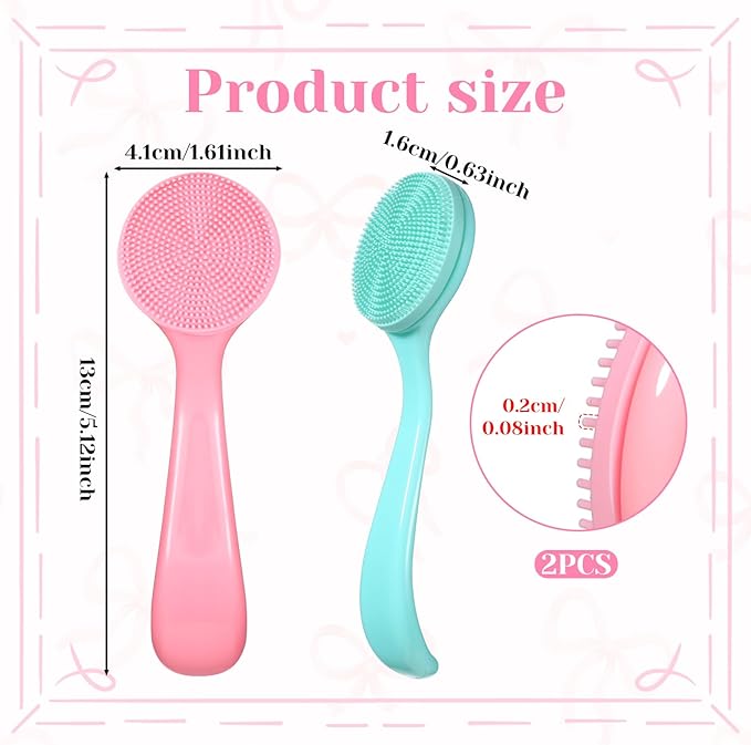 2 Pcs Silicone Manual Facial Cleansing Brush Soft Face Scrubber Exfoliating Brush Waterproof Face Cleaning Scrubber Exfoliator Cleanser for Blackheads Makeup Residues Removal(Pink, Blue)