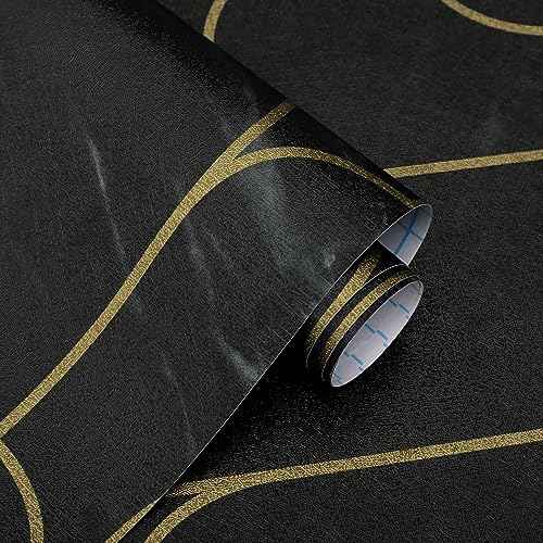 Peel and Stick Wallpaper Black Wallpaper Marble Pattern Removable Black Geometric Contact Paper Waterproof Self-Adhesive Black Wallpaper for Wall Cabinets Countertops Covering Viny Film 118"x17.3"