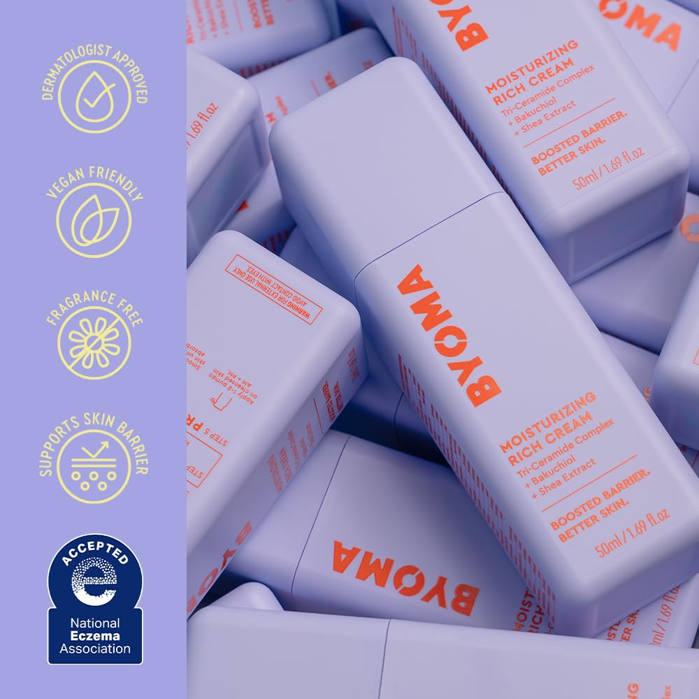 BYOMA Moisturizing Rich Cream - Barrier Repair Cream Face Lotion with Bakuchiol & Shea Extract - Ceramide Face Moisturizer for Dry Skin - Anti Wrinkle, Alcohol Free Face Moisturizer - 1.69 fl.oz