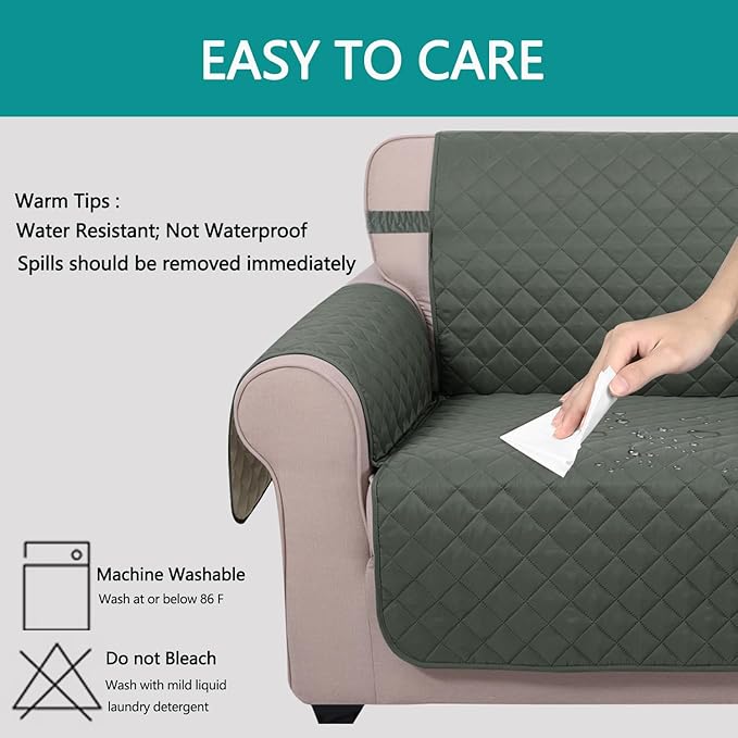 U-NICE HOME Loveseat Sofa Cover Reversible Couch Covers for 2 Cushion Couch for Dogs Furniture Protector Cover with Elastic Straps Water Resistant(Loveseat Small, Grey/Beige)