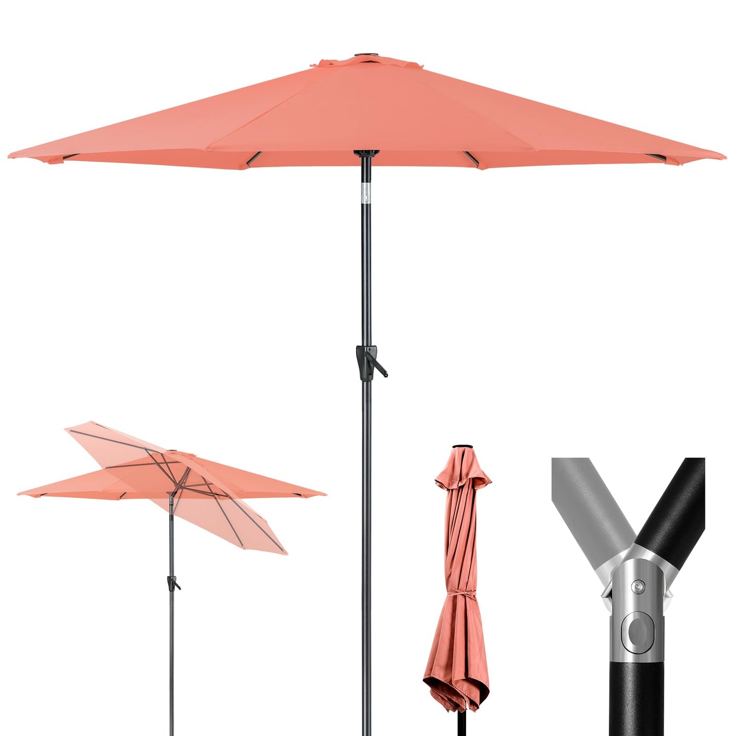 Tempera 10ft Patio Market Outdoor Table Umbrella with Push Button Tilt and Crank, Large Sun Umbrella with Sturdy Pole & Fade Resistant Canopy, Easy to Set, Pink