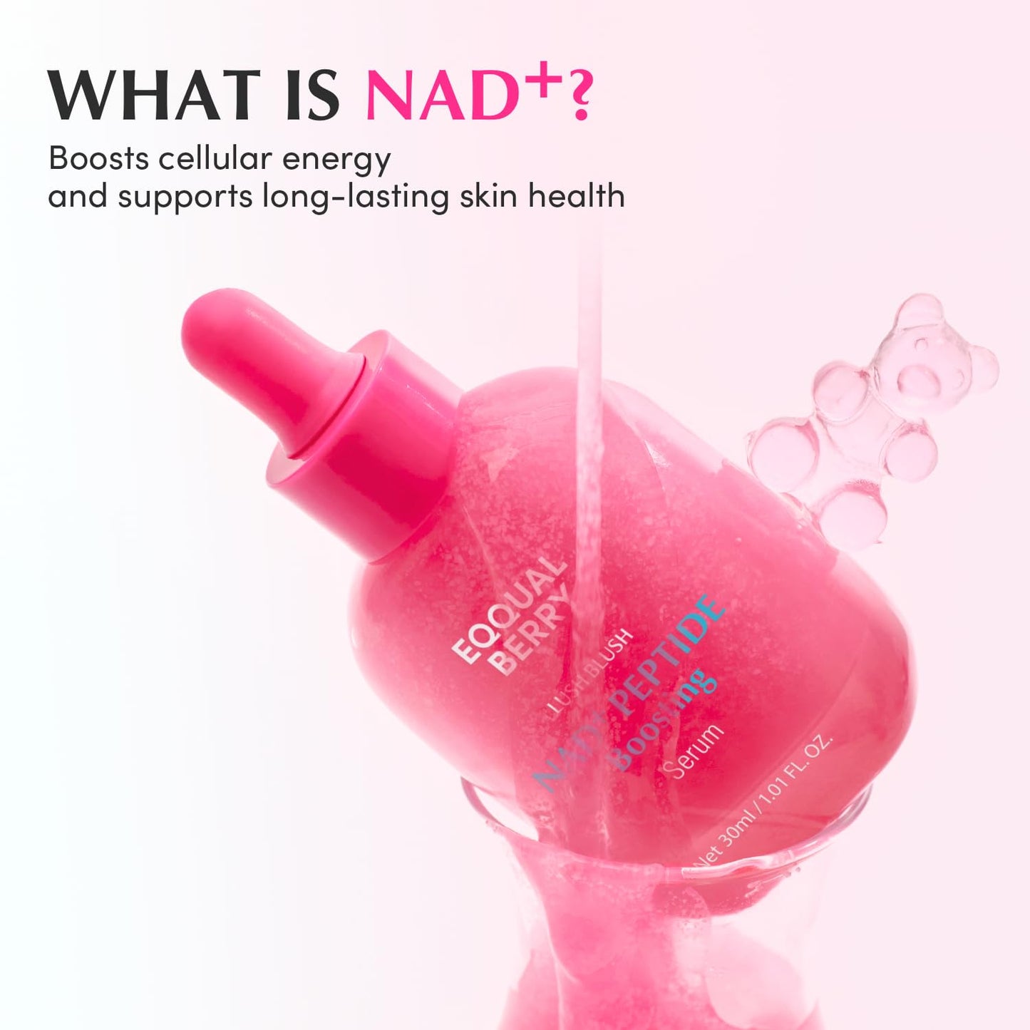 EQQUALBERRY NAD+ Peptide Boosting Serum – Niacinamide 2% + 14 Peptides + Vegan Collagen Anti-Aging Korean Skincare Face & Neck & Body Serum | Firming & Lifting Pink Serum (1.01oz / 30ml)